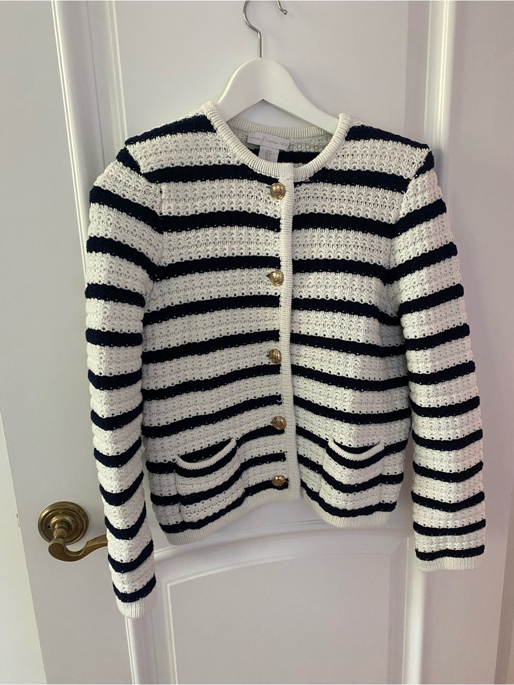 House of Harlow 1960 Striped Cardigan Jacket S Gold Buttons Shoulder Pads